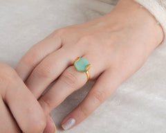 Chrysoprase 12x14mm Flat Hexagon Gemstone Handcrafted Silver Ring - Prong Set Ring - Party Jewelry - Gift For Bride - Jewelry For Graduation