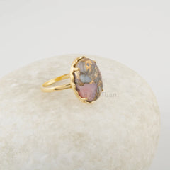 Pink Opal Copper Ring - 11x16mm Oval Shape Gemstone - Handmade 18k Gold Plated - Dainty Jewelry - Gift For Lover - Jewelry For Daughter