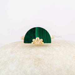 Flower Gemstone Ring - Malachite 10x16mm Half Round Silver Ring - Statement Ring - Christmas Gift for Mother - Big Stone Silver Ring Jewelry