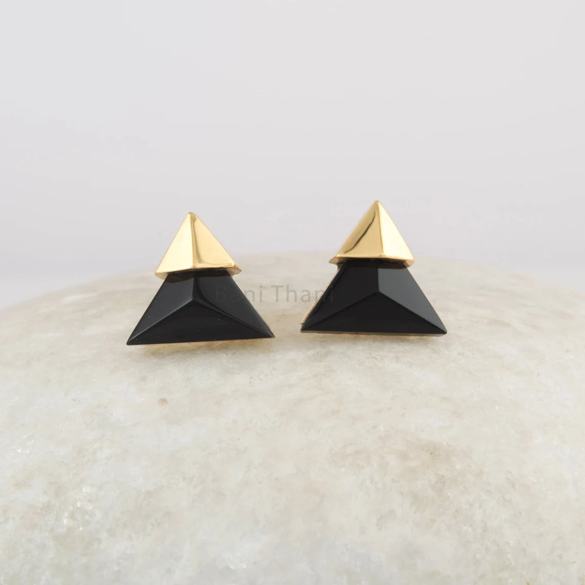 Onyx Silver Earrings, Black Onyx Studs For Womens, Triangle Pyramid Gemstone Earrings, Fancy Earrings For Young Girls, Christmas Gift Ideas