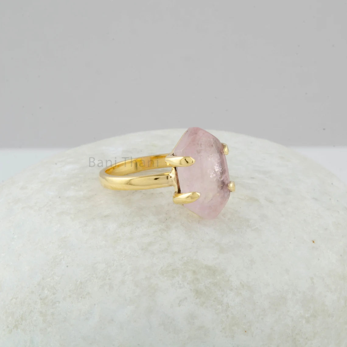 Natural Pink Aquamarine Ring - Sterling Silver Gemstone Ring - 8x15mm Hexagon Aquamarine - Jewelry For Young Girls - Christmas Gift For Her