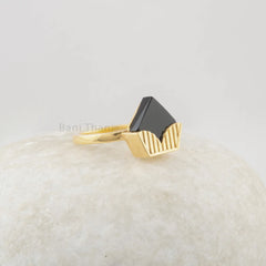 Black Onyx Ring Solid Silver 18k Gold Plated Ring - 11x12mm Flat Diamondd - Fashion Jewelry - Jewelry For Inspiration - Gift for Birthday