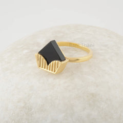 Black Onyx Ring Solid Silver 18k Gold Plated Ring - 11x12mm Flat Diamondd - Fashion Jewelry - Jewelry For Inspiration - Gift for Birthday