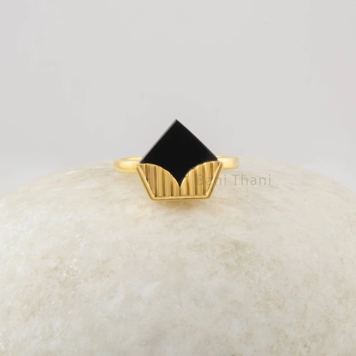 Black Onyx Ring Solid Silver 18k Gold Plated Ring - 11x12mm Flat Diamondd - Fashion Jewelry - Jewelry For Inspiration - Gift for Birthday