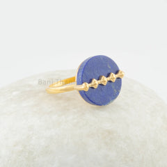 Lapis Lazuli Ring - Handcrafted Flat Round Shape Pure Silver Ring - Trendy Jewelry - Gift For Bride - Silver Jewelry For New Mom