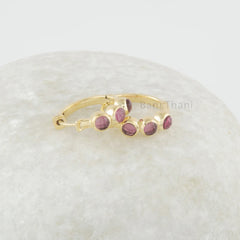 Pink Tourmaline 3mm Round Gemstone Solid Silver Hoop Earring - Hoop Earrings - Gold Plated Earrings - Gift For Her - Gift for Wife