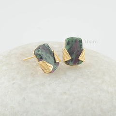 Beautiful Ruby zoisite 8x13 Cushion Flat Gemstone Silver Earrings - 18k gold Plating - Perfect Earrings For Girls - Gift For Love - Handmade