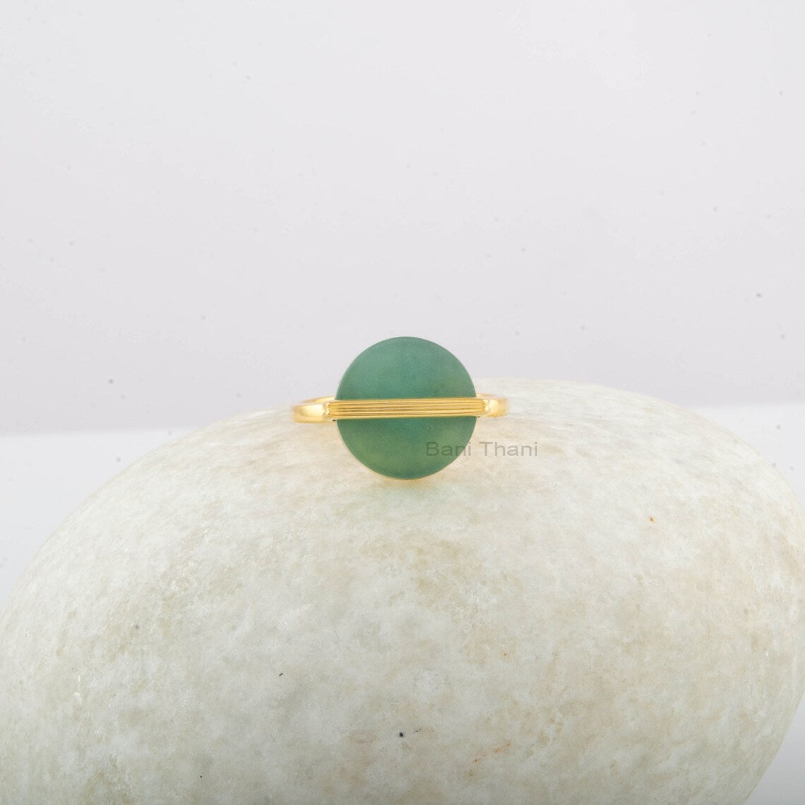 Aqua Chalcedony Ring - 13mm Flat Round Gemstone - 925 Sterling Silver - Gold Plated Modern Jewelry - Gift for Girls - Jewelry for The Bride