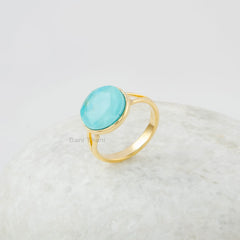 Turquoise Doublet Ring - Round Ring - Jewelry for Womens - Handmade Ring - 925 Solid Silver - Gold Plated - Birthday Gift - 12mm