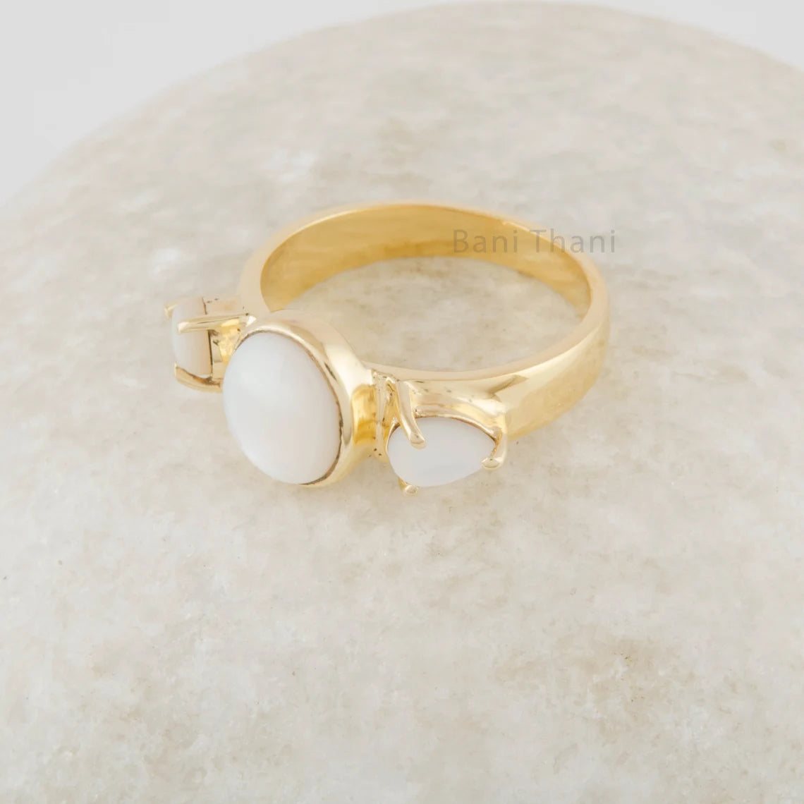 Pearl Gemstone Ring - Gold Plated Silver Ring - Mother Of Pearl Multistone Ring - Jewelry Wholesaler- Christmas Gift For Women