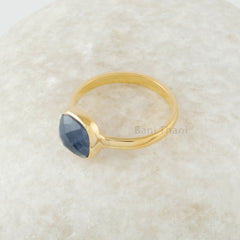 Raw Sapphire Ring - Solid 925 Sterling Silver Cushion Ring - Gemstone Silver Ring Gold Plated - Handmade Ring - Jewelry for Girls