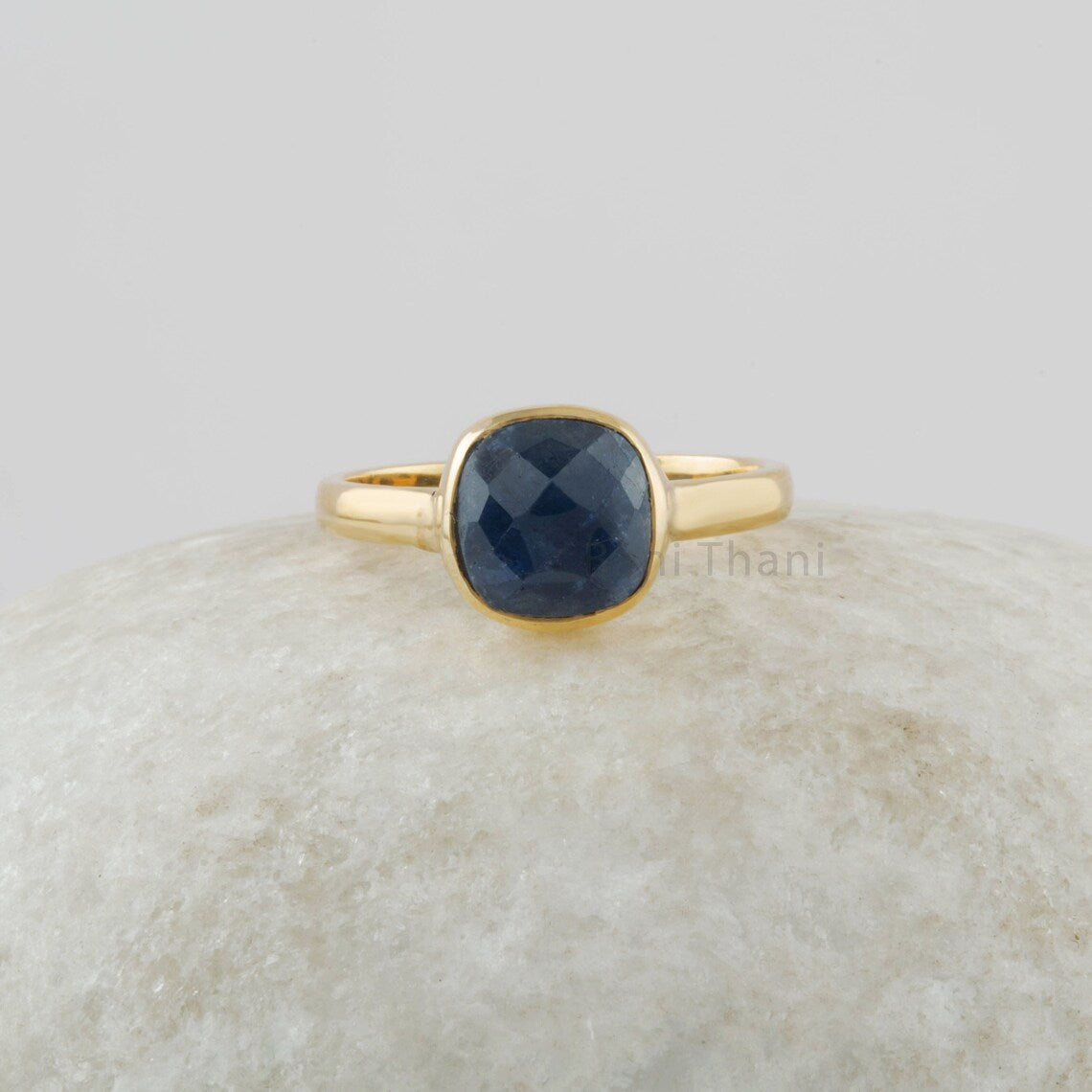 Raw Sapphire Ring - Solid 925 Sterling Silver Cushion Ring - Gemstone Silver Ring Gold Plated - Handmade Ring - Jewelry for Girls