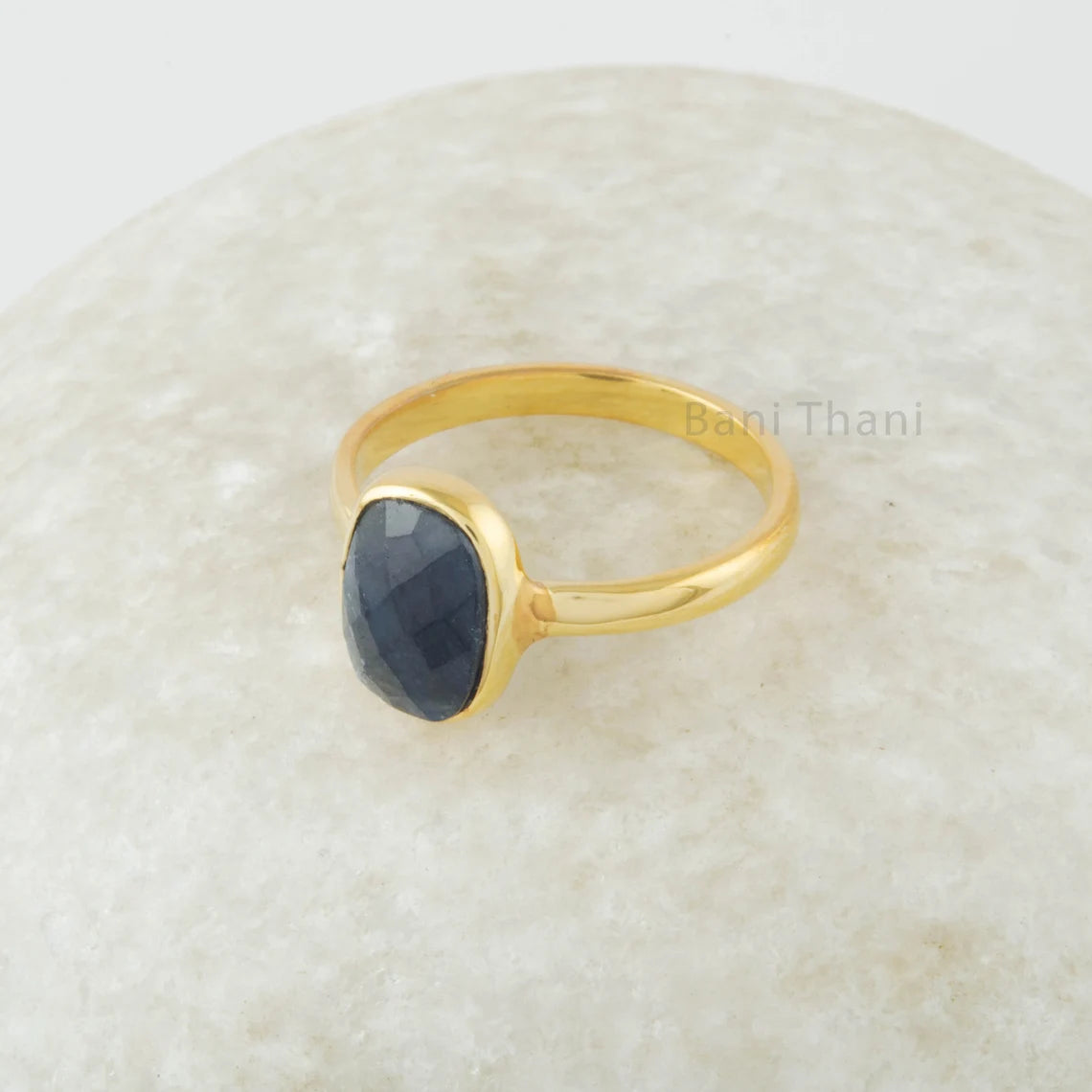 Blue Sapphire Gemstone Ring - Sterling Silver Cushion Ring - Natural Sapphire Gold Plated Bezel Ring - Handmade Silver Ring- Jewelry for Mom