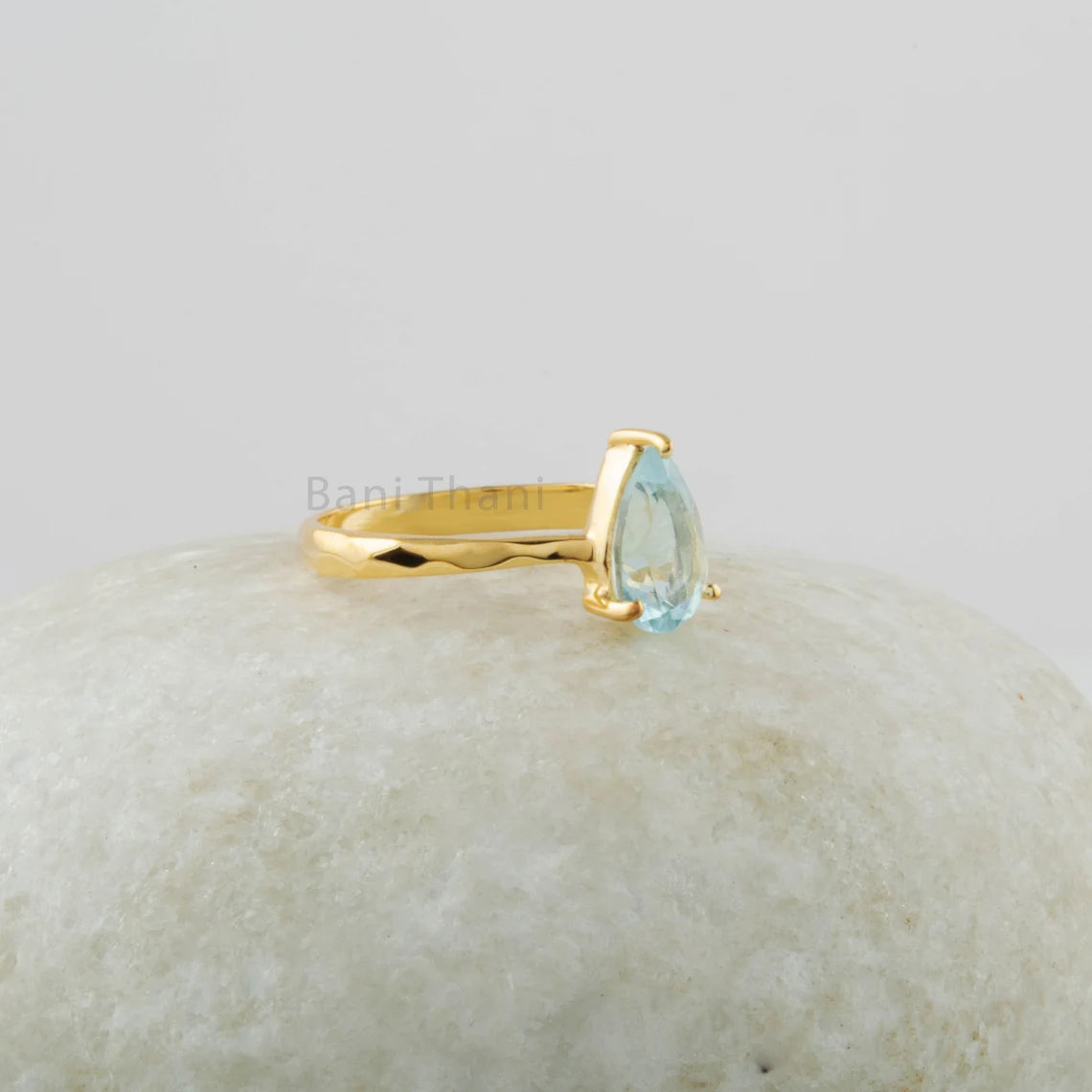 Aquamarine Ring, Solid Silver 925 Ring, Gold Plated Engagement Ring, Pear Aqua Gemstone Ring, Custom Handmade Jewelry, Promise Ring for Mom