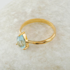 Aquamarine Ring, Solid Silver 925 Ring, Gold Plated Engagement Ring, Pear Aqua Gemstone Ring, Custom Handmade Jewelry, Promise Ring for Mom