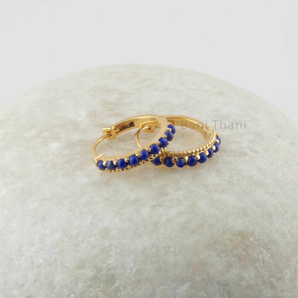 Beautiful Hoop Earrings, Lapis Lazuli Gemstone Silver Earrings , 18k Gold Plated Prong Set Earrings, Anniversary Gift For Wife