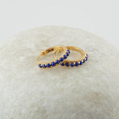 Beautiful Hoop Earrings, Lapis Lazuli Gemstone Silver Earrings , 18k Gold Plated Prong Set Earrings, Anniversary Gift For Wife