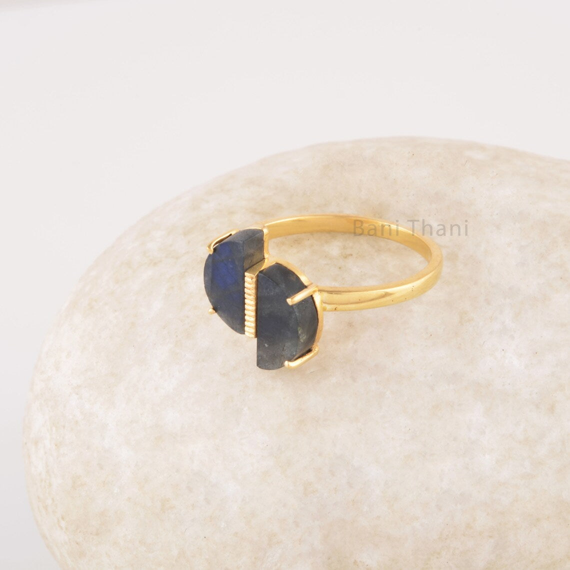 Minimalist Gemstone Ring, Labradorite 10x5mm Halfmoon Ring, 925 Silver Gold Plated Ring, Everyday Ring, Delicate Ring, Designer Ring Women