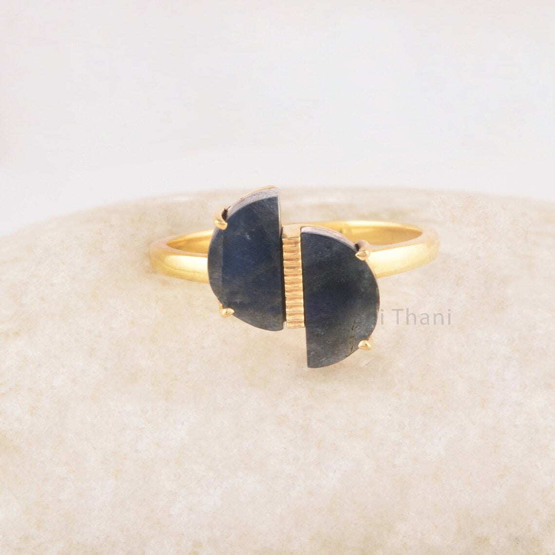 Minimalist Gemstone Ring, Labradorite 10x5mm Halfmoon Ring, 925 Silver Gold Plated Ring, Everyday Ring, Delicate Ring, Designer Ring Women