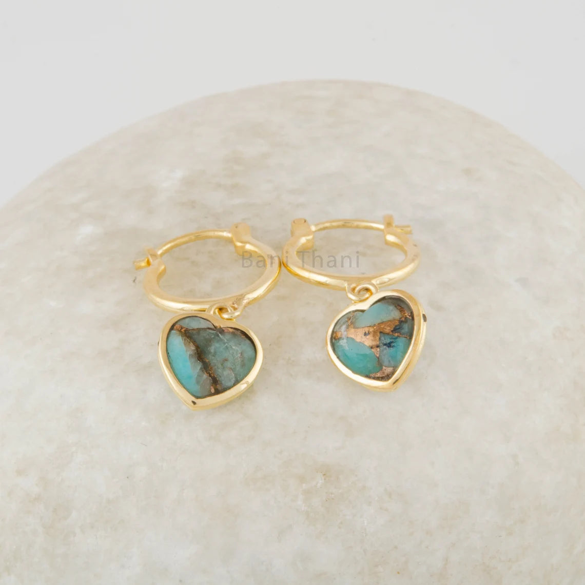 Silver Dangle Hoop Earrings, Copper Amazonite Heart Shape Drop Earring, Gold Plated Gemstone Silver Hoop Earrings, Anniversary Gift Earrings