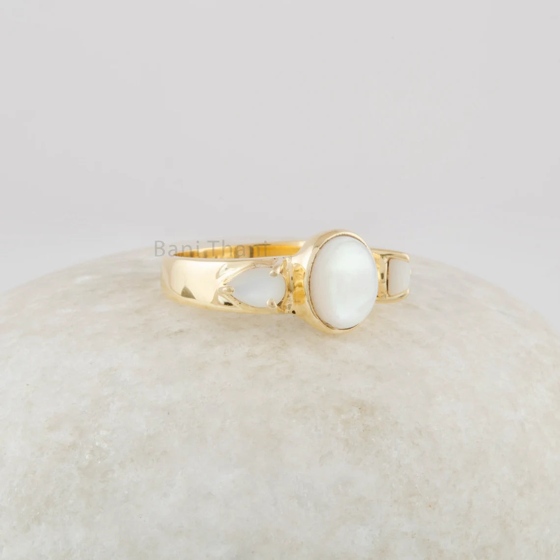 Pearl Gemstone Ring - Gold Plated Silver Ring - Mother Of Pearl Multistone Ring - Jewelry Wholesaler- Christmas Gift For Women