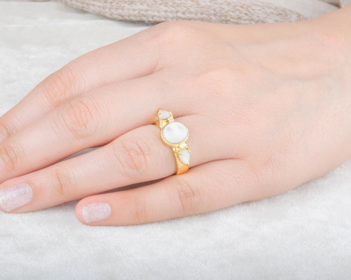 Pearl Gemstone Ring - Gold Plated Silver Ring - Mother Of Pearl Multistone Ring - Jewelry Wholesaler- Christmas Gift For Women