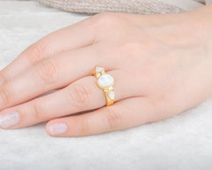 Pearl Gemstone Ring - Gold Plated Silver Ring - Mother Of Pearl Multistone Ring - Jewelry Wholesaler- Christmas Gift For Women