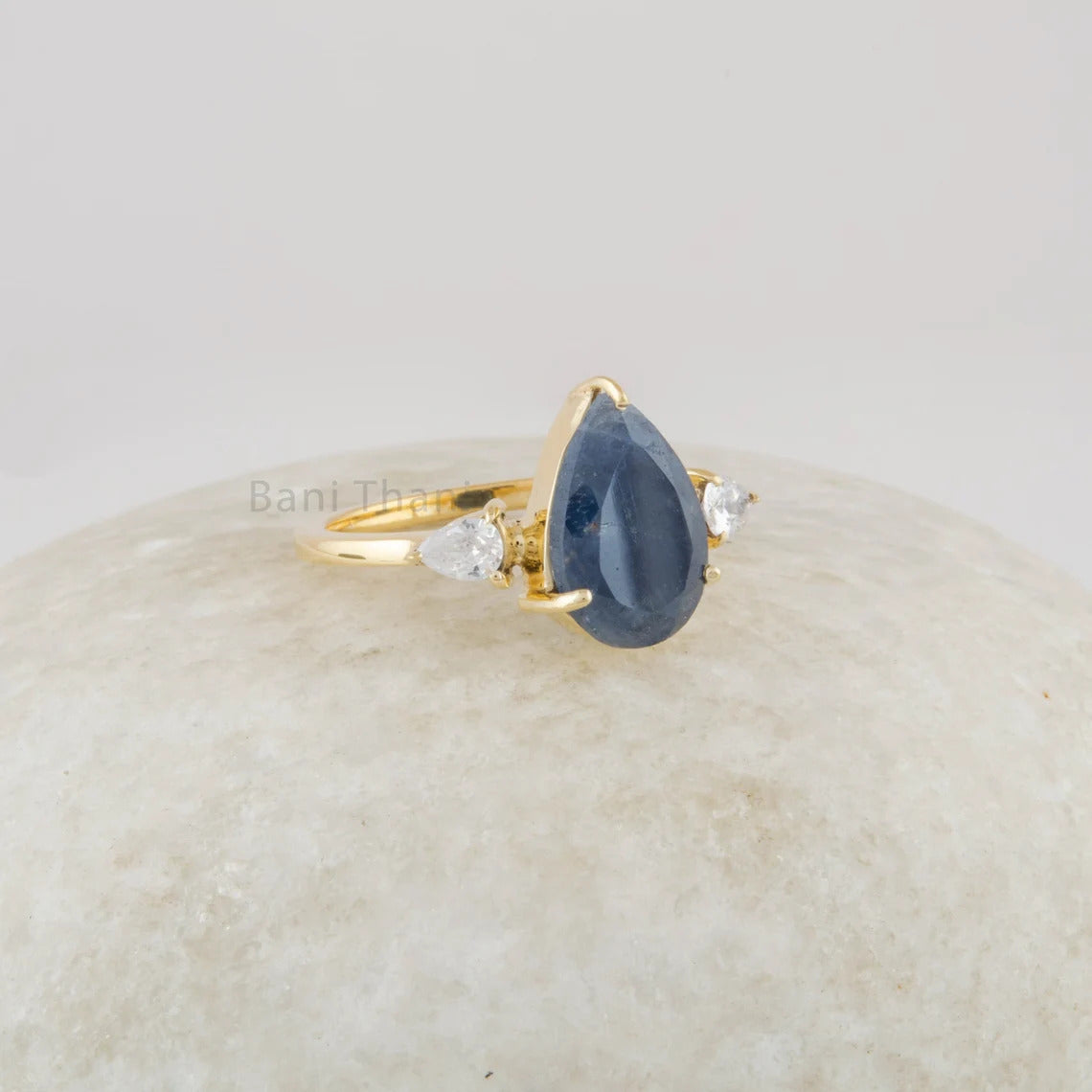 Elegant Raw Sapphire Gemstone Handmade Ring, 925 Sterling Silver 18k Gold Plated Simulated Diamond Ring, Birthday Gift Rings