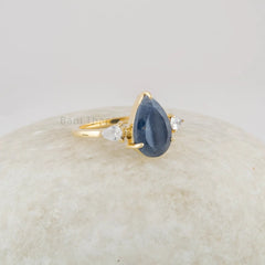 Elegant Raw Sapphire Gemstone Handmade Ring, 925 Sterling Silver 18k Gold Plated Simulated Diamond Ring, Birthday Gift Rings