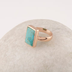 Arizona Turquoise Rectangle 10x15mm Gemstone Ring - Gold Plated Sterling Silver Ring - A Precious Gift for Valentine's Day - Halloween Gift
