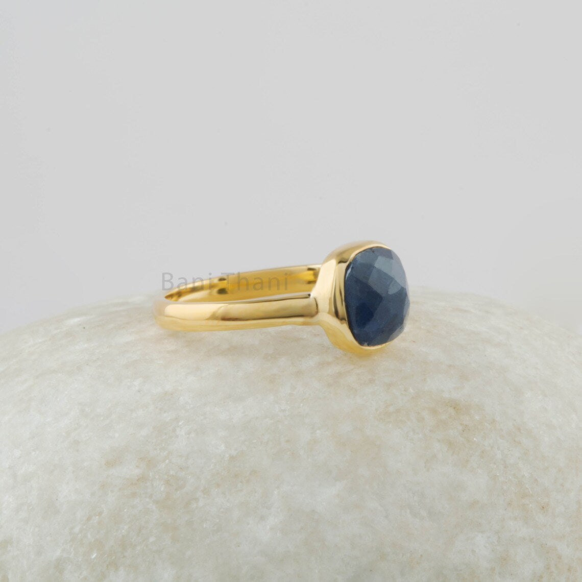 Raw Sapphire Ring - Solid 925 Sterling Silver Cushion Ring - Gemstone Silver Ring Gold Plated - Handmade Ring - Jewelry for Girls