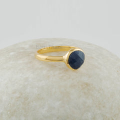 Blue Sapphire Ring - Solid 925 Sterling Silver Cushion Ring - Sapphire Gemstone Silver Ring Gold Plated - Handmade Ring - Jewelry for Girls