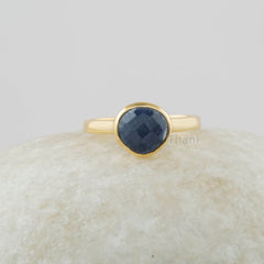 Blue Sapphire Ring - Solid 925 Sterling Silver Cushion Ring - Sapphire Gemstone Silver Ring Gold Plated - Handmade Ring - Jewelry for Girls