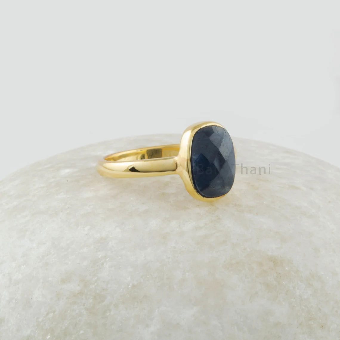 Blue Sapphire Gemstone Ring - Sterling Silver Cushion Ring - Natural Sapphire Gold Plated Bezel Ring - Handmade Silver Ring- Jewelry for Mom