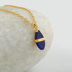 Lapis Lazuli 7x15mm Marquise Gemstone Necklace, 925 Silver Gold Plated Necklace, Anniversary Gift Necklace, Vintage Necklace Jewelry For Mom