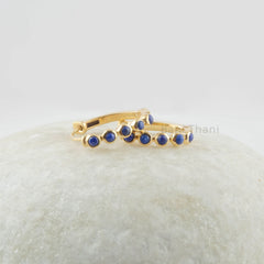 Silver Hoop Earrings, Lapis Lazuli Gemstone Silver Earrings For Women, 18k Gold Plated Bezel Earrings, Anniversary Gift For Wife