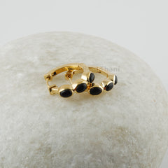 Silver Hoop Earrings, Black Onyx Gemstone Silver Earrings For Women, 18k Gold Plated Bezel Earrings, Anniversary Gift For Wife