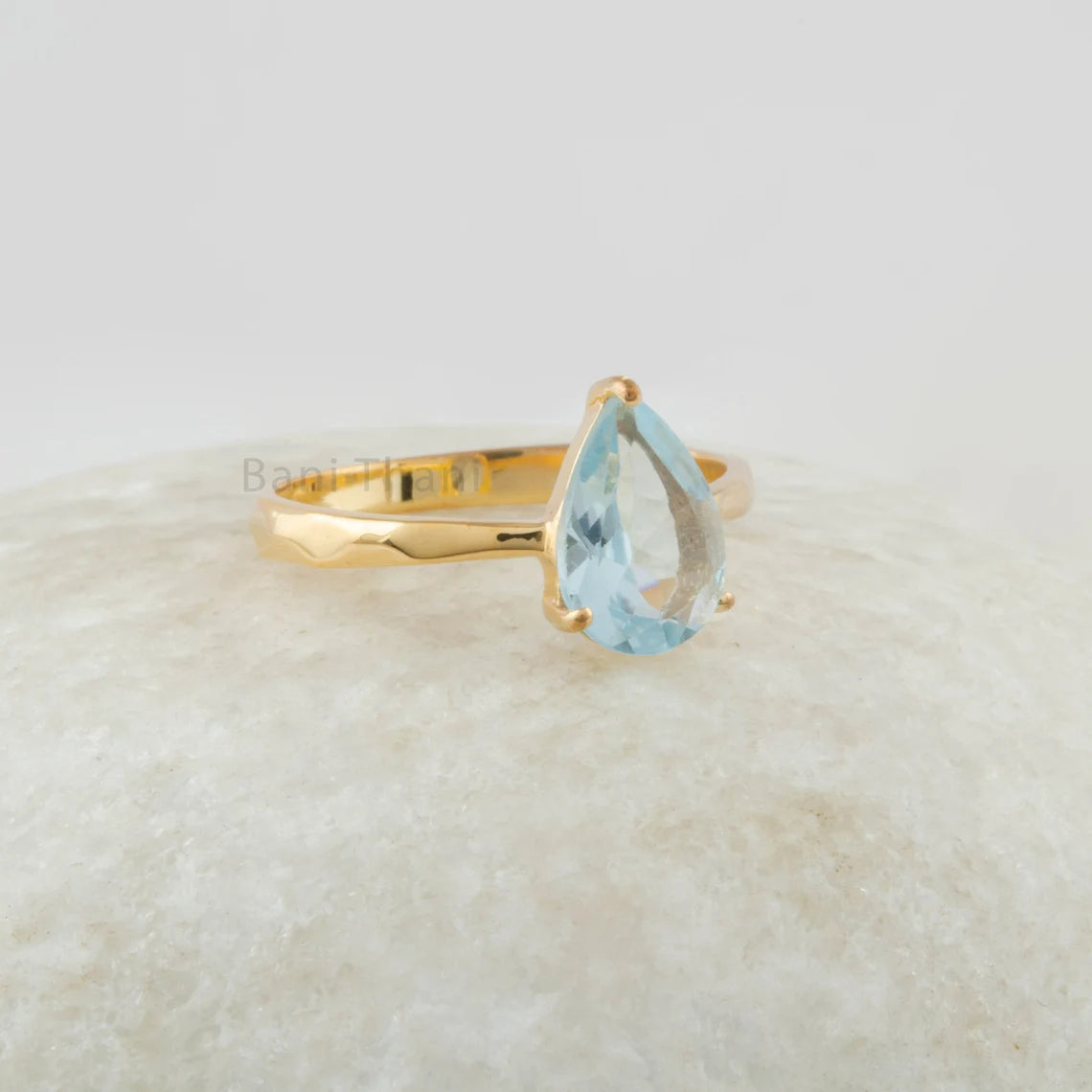 Aquamarine Ring, Solid Silver 925 Ring, Gold Plated Engagement Ring, Pear Aqua Gemstone Ring, Custom Handmade Jewelry, Promise Ring for Mom