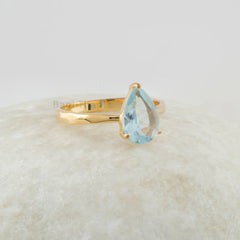 Aquamarine Ring, Solid Silver 925 Ring, Gold Plated Engagement Ring, Pear Aqua Gemstone Ring, Custom Handmade Jewelry, Promise Ring for Mom