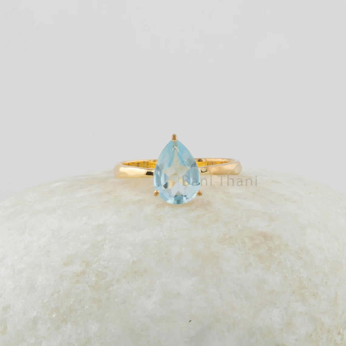 Aquamarine Ring, Solid Silver 925 Ring, Gold Plated Engagement Ring, Pear Aqua Gemstone Ring, Custom Handmade Jewelry, Promise Ring for Mom