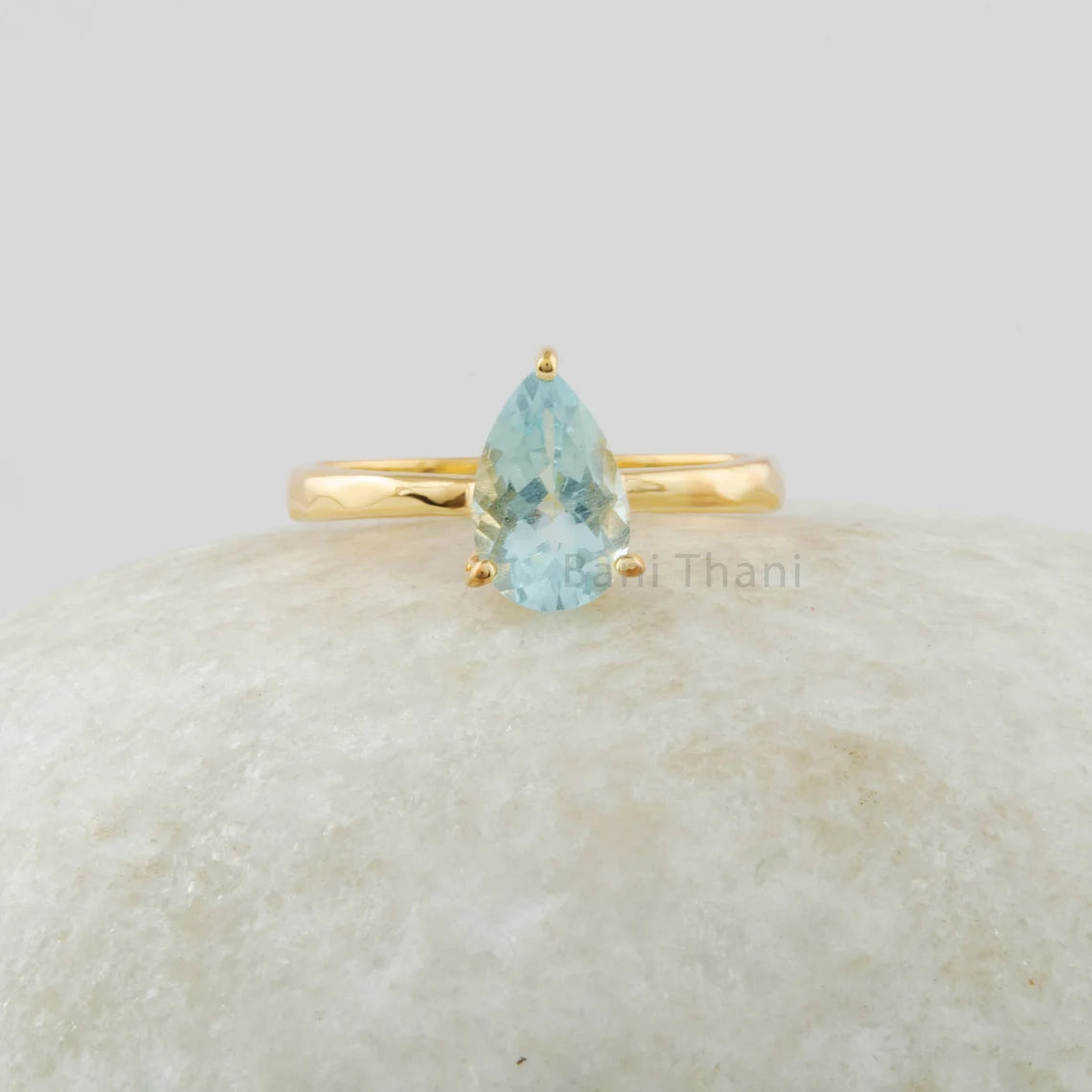 Aquamarine Ring, Solid Silver 925 Ring, Gold Plated Engagement Ring, Pear Aqua Gemstone Ring, Custom Handmade Jewelry, Promise Ring for Mom