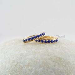 Beautiful Hoop Earrings, Lapis Lazuli Gemstone Silver Earrings , 18k Gold Plated Prong Set Earrings, Anniversary Gift For Wife