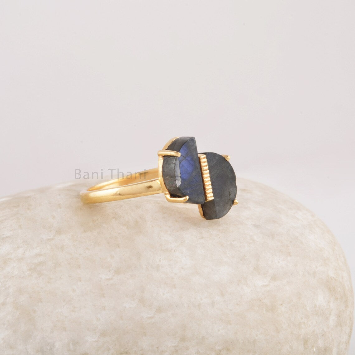 Minimalist Gemstone Ring, Labradorite 10x5mm Halfmoon Ring, 925 Silver Gold Plated Ring, Everyday Ring, Delicate Ring, Designer Ring Women