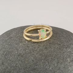 October Birthstone Ring - Natural Ethiopian Opal Ring - Sterling Silver Oval Gemstone Ring - 18k Gold Prong Ring - Engagement Rings For Her