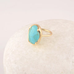 Turquoise Oval Ring, Arizona Turquoise 10x16mm Oval Shape Gemstone Silver Ring, 18k Gold Plated Birthstone Ring, Anniversary Gift For Wife