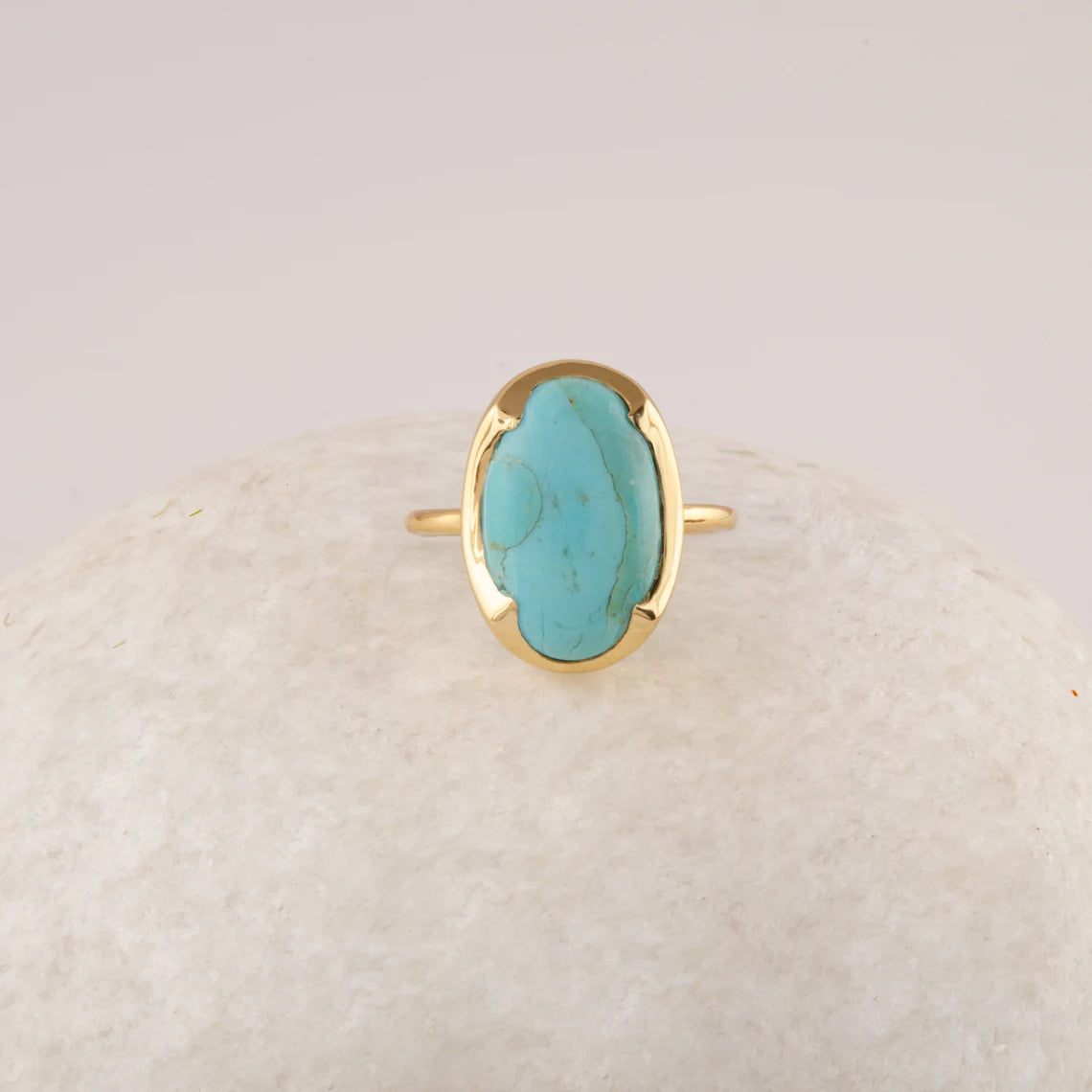 Turquoise Oval Ring, Arizona Turquoise 10x16mm Oval Shape Gemstone Silver Ring, 18k Gold Plated Birthstone Ring, Anniversary Gift For Wife