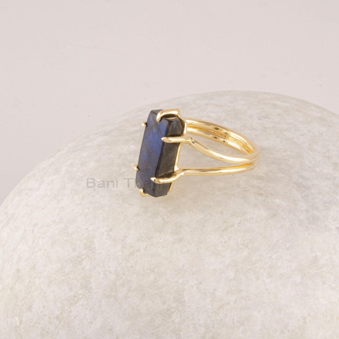 Labradorite Ring - Sterling Silver Jewelry - Rectangle Gemstone Rings - Gold Plated Rings - Anniversary Gift Ring for Wife - Trendy Jewelry