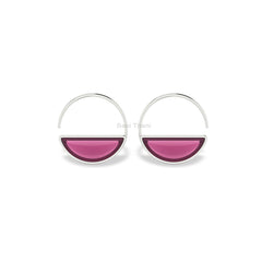 Pink Tourmaline Earring - Huggies Earrings - Hoop Earrings - 17×6.5mm Half Moon Gemstone - Dainty 18k Gold Plated