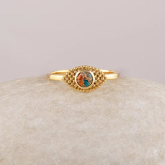 Evil Eye Marquise Shape Ring, Oyster Copper Turquoise 4mm Round Gemstone Ring, 925 Sterling Silver Ring, 18k Gold Plated Blue Gemstone Ring