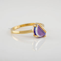 Purple Aurora Opal Halfmoon Gemstone Ring, Gold Plated 925 Sterling Silver Dainty Ring, Valentines Day Gift For Girl, Minimalist Women Ring